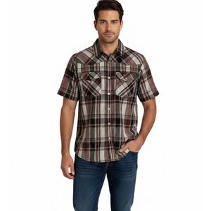 CANYON GUIDE Outfitters Plaid Casual Snap Down  Shirt, Men’s L, Red Black